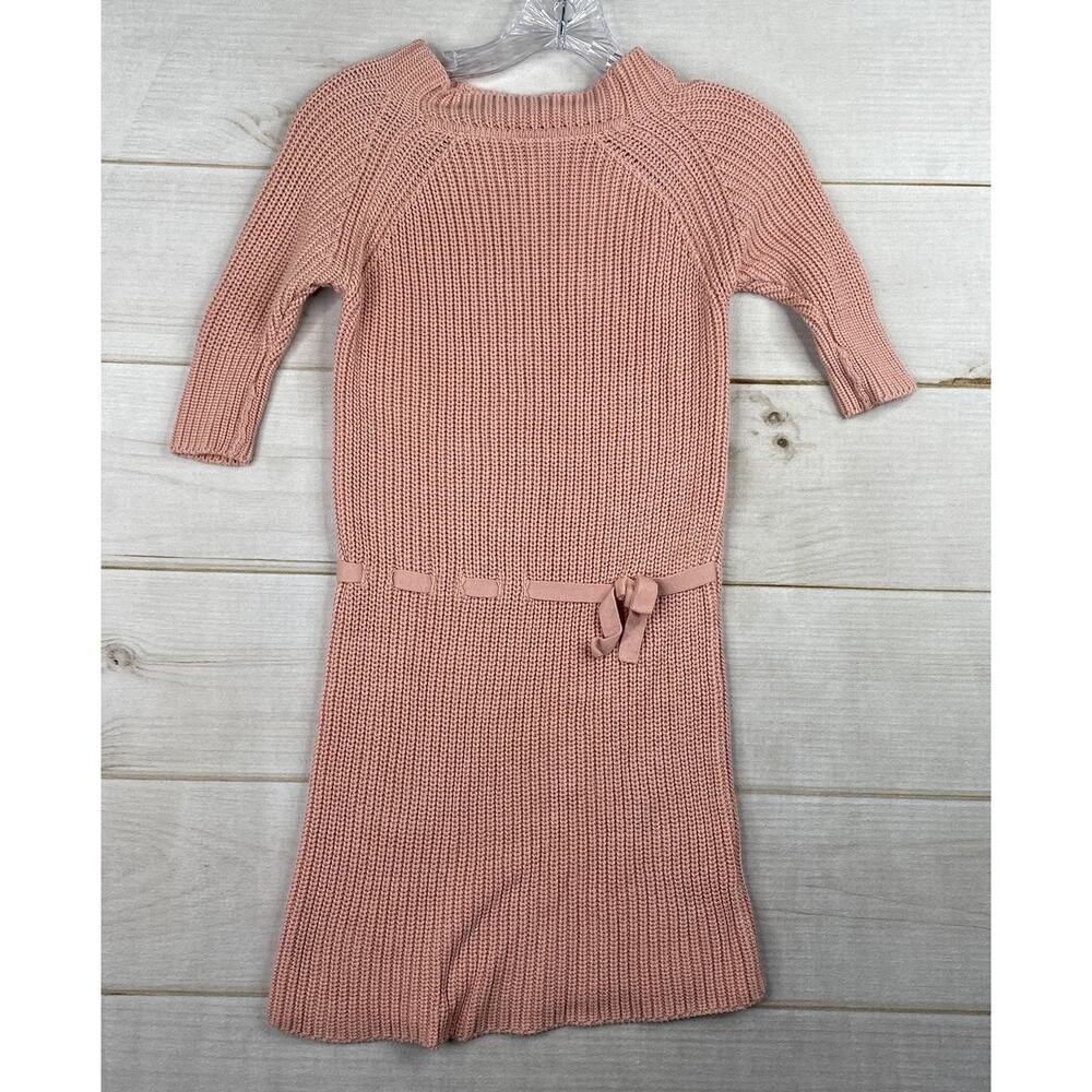 Hope & Henry Girls Dress 8 Pink Organic Cable Knit 1/2 Sleeve Belt Mock Neck